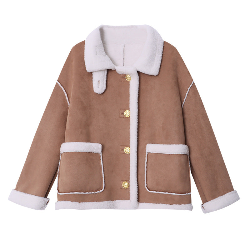 Women's Oversized Shearling Jacket with Wide Lapels - 5
