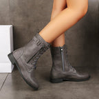 Women's Lace-Up Mid-Calf Boots with Side Zip Closure - 7