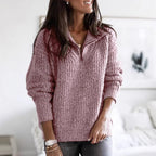 Women's Half-Zip Textured Jumper with Stand Collar - 9