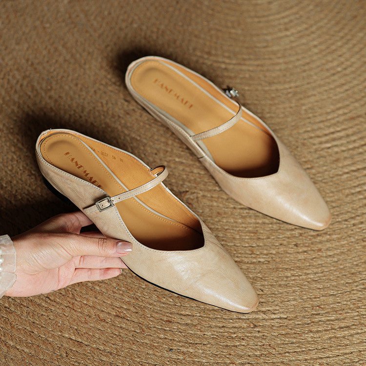 Women's Pointed Toe Mule Sandals with Ankle Strap - 5