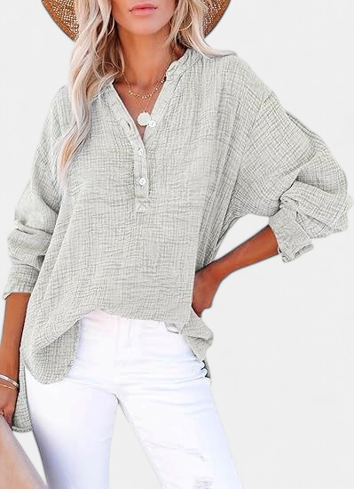 Women's Casual V-Neck Blouse - Light Gray