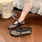 Women's Mesh Mary Jane Ballet Flats with Strap Closure