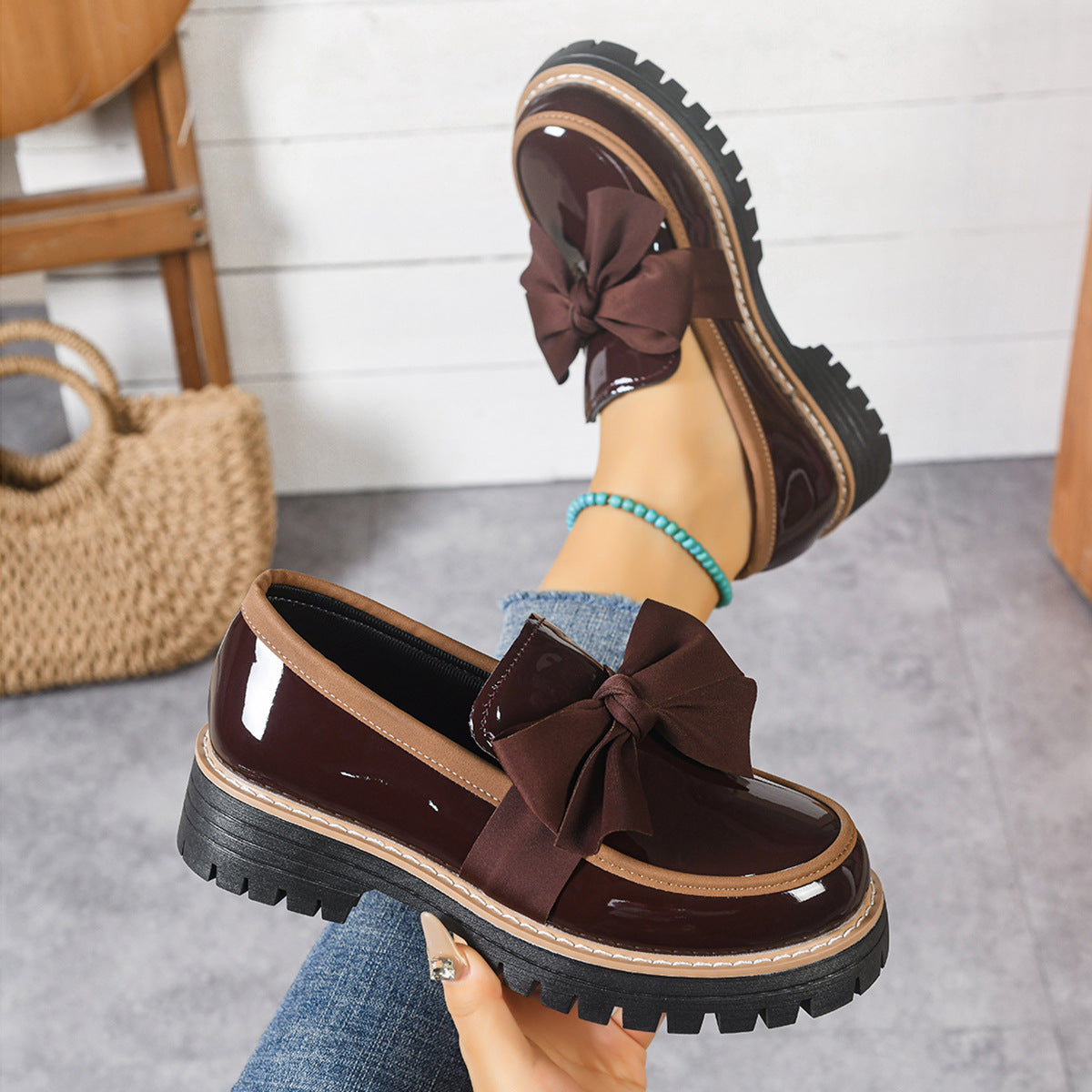 Women's Platform Loafers with Bow Detail and Chunky Sole