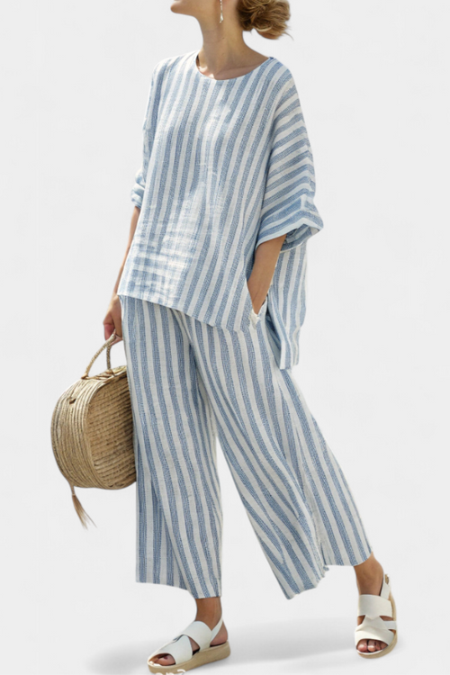 Women's Striped Top and Relaxed Trousers Co-ord Set