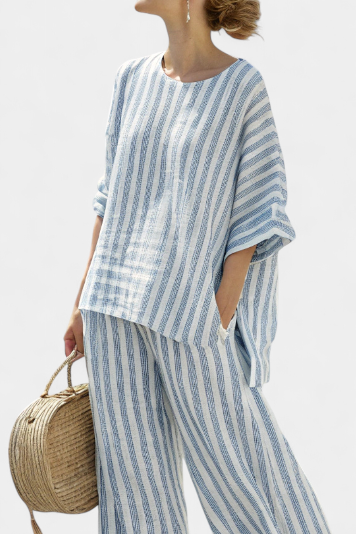 Women's Striped Top and Relaxed Trousers Co-ord Set - 2