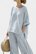 Women's Striped Top and Relaxed Trousers Co-ord Set - 2