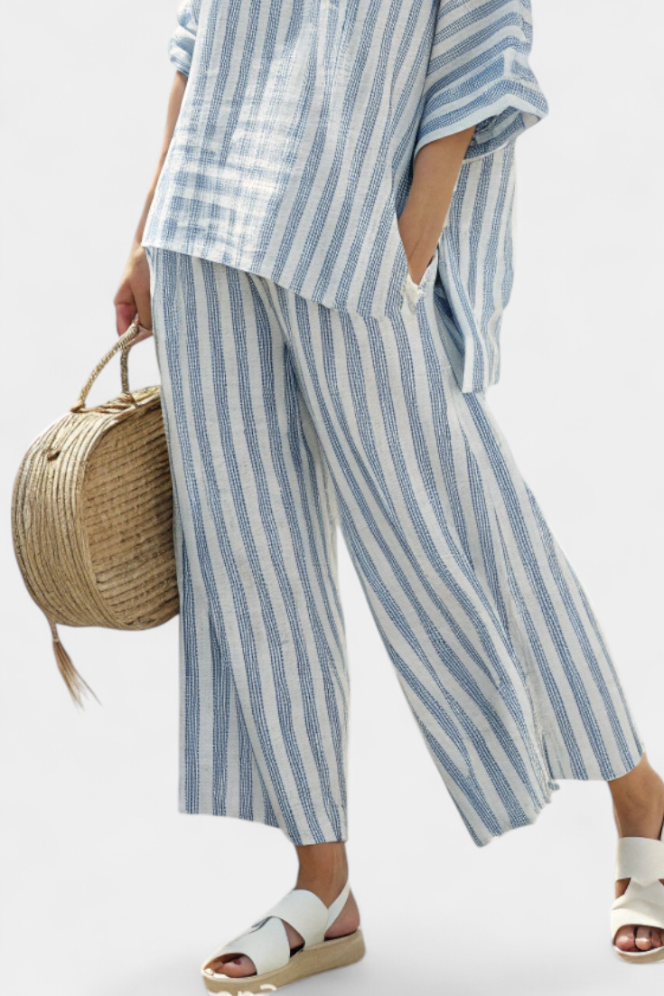 Women's Striped Top and Relaxed Trousers Co-ord Set - 3