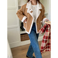 Women's Oversized Shearling Jacket with Wide Lapels - Beige