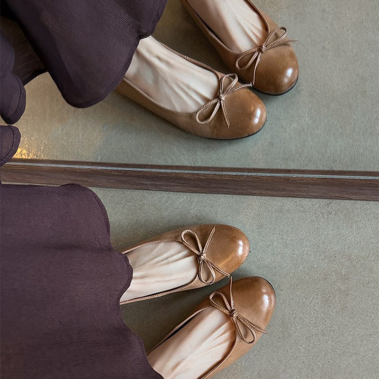 Women's Ballet Flats with Bow Detail Round Toe - 5