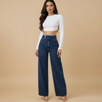 Women's Wide Leg Jeans High Rise with Full Length Silhouette - 3