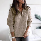 Women's Half-Zip Textured Jumper with Stand Collar - 8