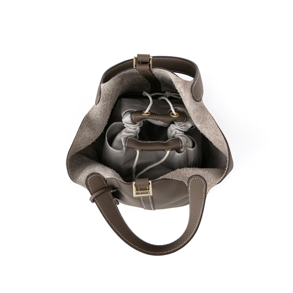 Women's Structured Bucket Bag with Twist-Lock Clasp - 17