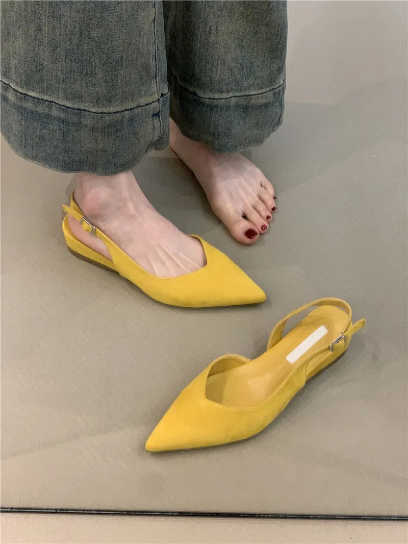 Women's Pointed Slingback Flats V-Cut Adjustable Strap - Yellow