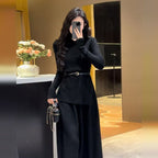 Women's Belted Asymmetric Knit Midi Dress Long Sleeve - 6