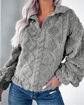 Women's Zip-Neck Fleece Pullover with Textured Finish - Grey
