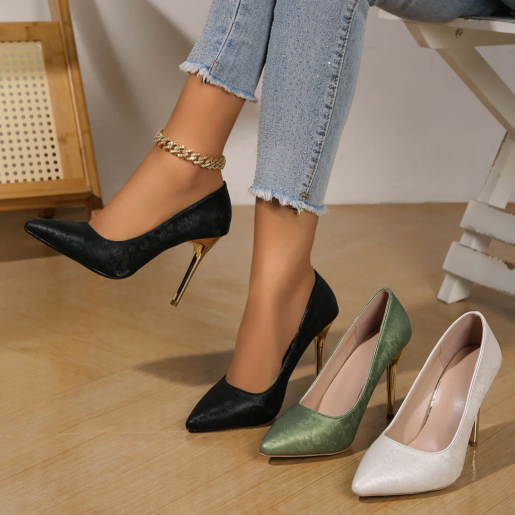 Women's Pointed Toe Pumps with Metallic Heel - 2