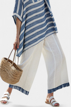 Women's Striped Top and Wide-Leg Trousers Set with Asymmetric Hem - 3