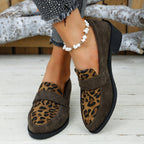 Women's Leopard Print Loafers with Block Heel - 6