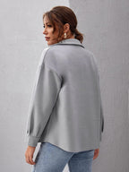 Women's Oversized Shirt Jacket with Collar and Pocket Detail - 5