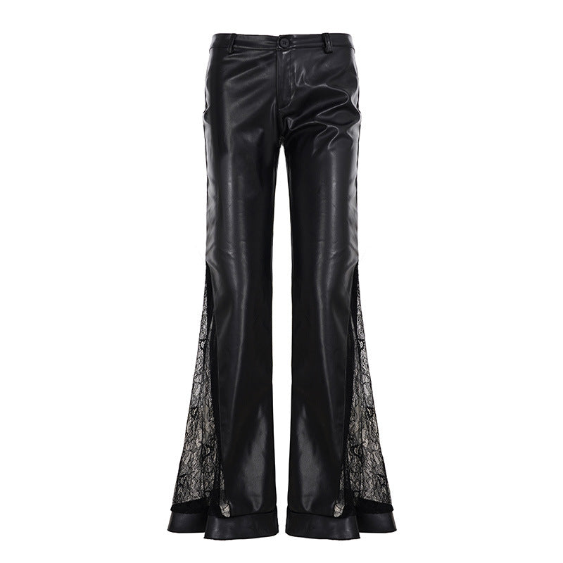 Women's High-Waist Flared Trousers with Zip Detail - Black