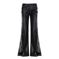 Women's High-Waist Flared Trousers with Zip Detail - Black