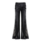 Women's High-Waist Flared Trousers with Zip Detail - Black