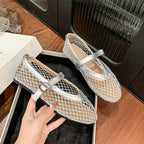 Women's Mesh Mary Jane Ballet Flats with Strap Closure - 8