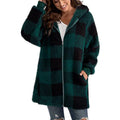 Arabella - Check Fleece Long Sleeve Hooded Coat - Green