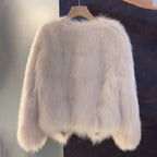 Women's Faux Fur Jacket with Buckle Detail Open Front - 5