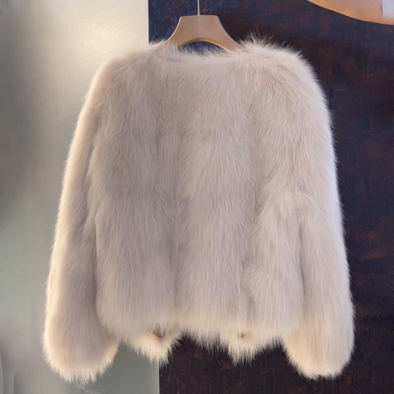 Women's Faux Fur Jacket with Buckle Detail Open Front - 5