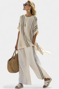 Women's Oversized Striped Blouse and Wide-Leg Trousers Set - Black Stripe