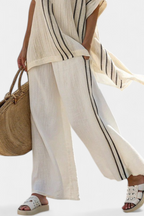 Women's Oversized Striped Blouse and Wide-Leg Trousers Set - 3