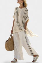 Women's Oversized Striped Blouse and Wide-Leg Trousers Set
