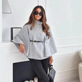 Hattie - Cosy High Neck Buttoned Cape - Grey