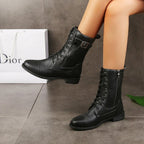 Women's Lace-Up Mid-Calf Boots with Side Zip Closure