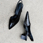 Women's Pointed Slingback Heels with Croc-Effect Finish - 4