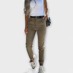 Women's Stretch Trousers with High Elastic Waistband and Ankle Length - Green