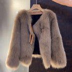 Women's Faux Fur Jacket with Buckle Detail Open Front - 3