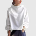 Women's Top High Neck Long Sleeve with Relaxed Silhouette - White