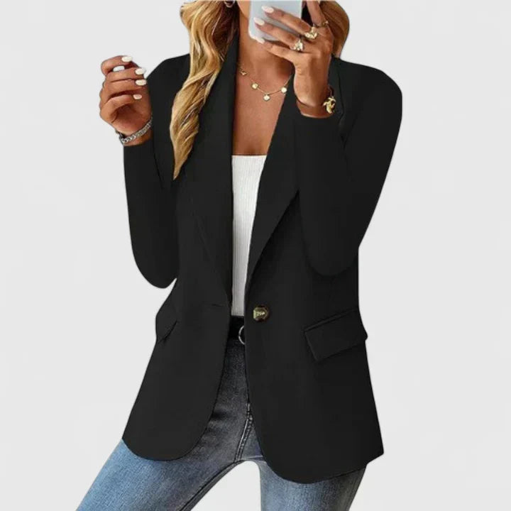 Women's Blazer Tailored Single Button with Notched Lapel - Black