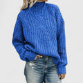 Women's Jumper Cable Knit with Mock Neck - Blue