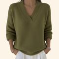 Women's Jumper with V-Neck and Relaxed Fit - Green