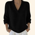 Women's Jumper with V-Neck and Relaxed Fit - Black