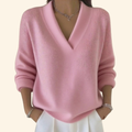 Women's Jumper with V-Neck and Relaxed Fit - Pink