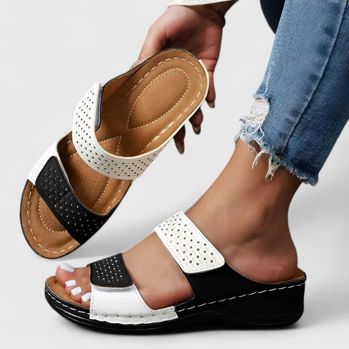 Tasha | Orthopaedic Sandals - White-Black