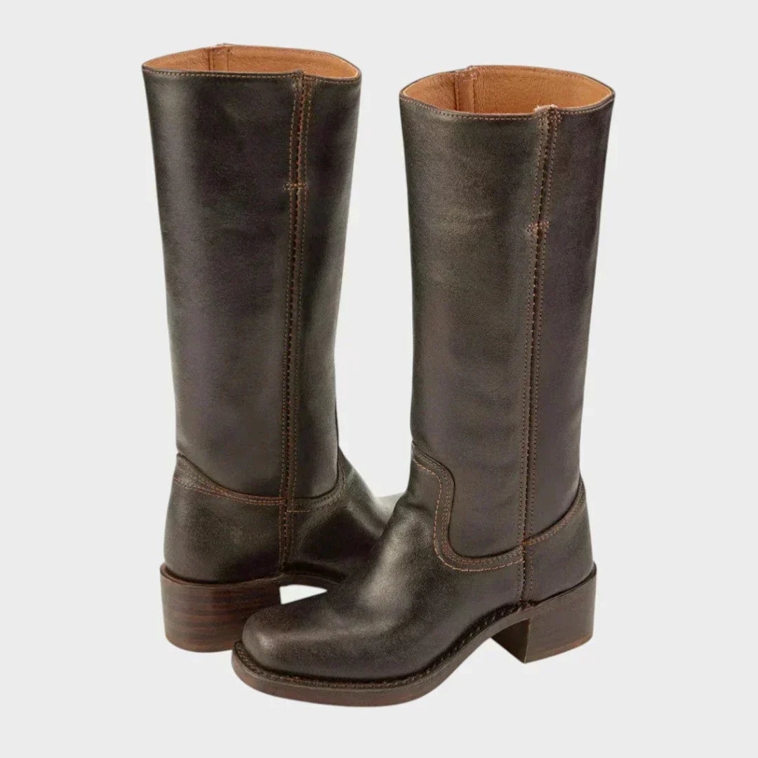 Women's Knee-High Boots with Non-Slip Sole - Dark Brown