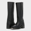 Women's Tall Boots with Block Heel and Round Toe - Black