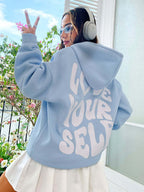 Women's Hoodie with Drawstring Hood and Front Kangaroo Pocket - Blue