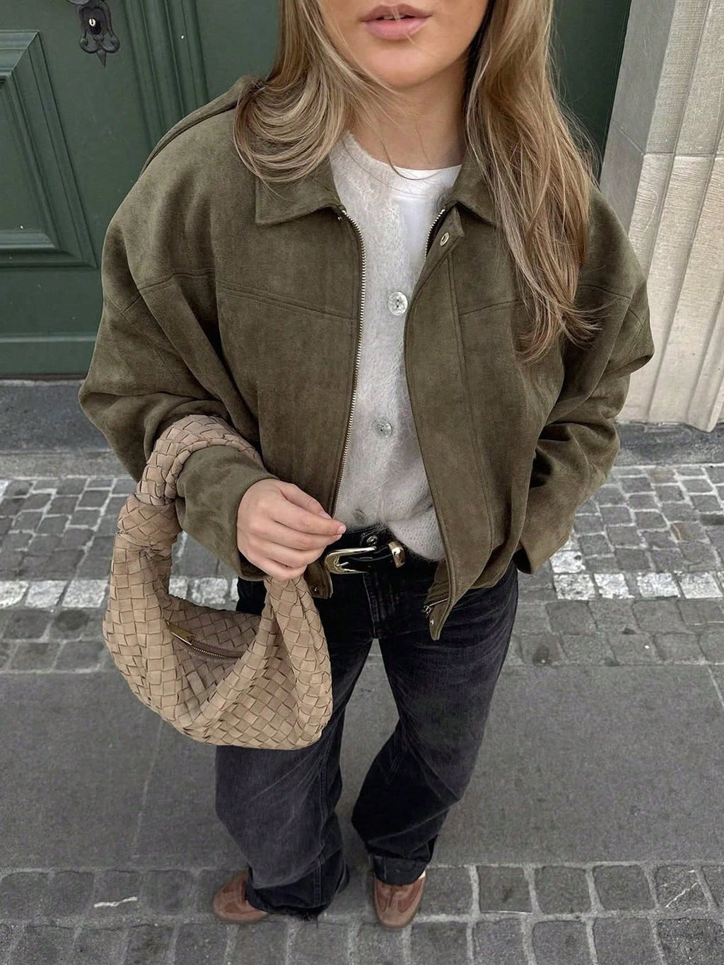 Women's Oversized Bomber Jacket with Stand Collar