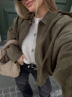Women's Oversized Bomber Jacket with Stand Collar - 4